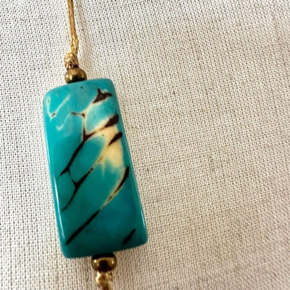 Bronzite and faux turquoise beaded adjustable necklace - Picture 9 of 9